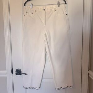 Ruby Rd. Women's Size 10 White Cropped Pants with Embellished Hem
